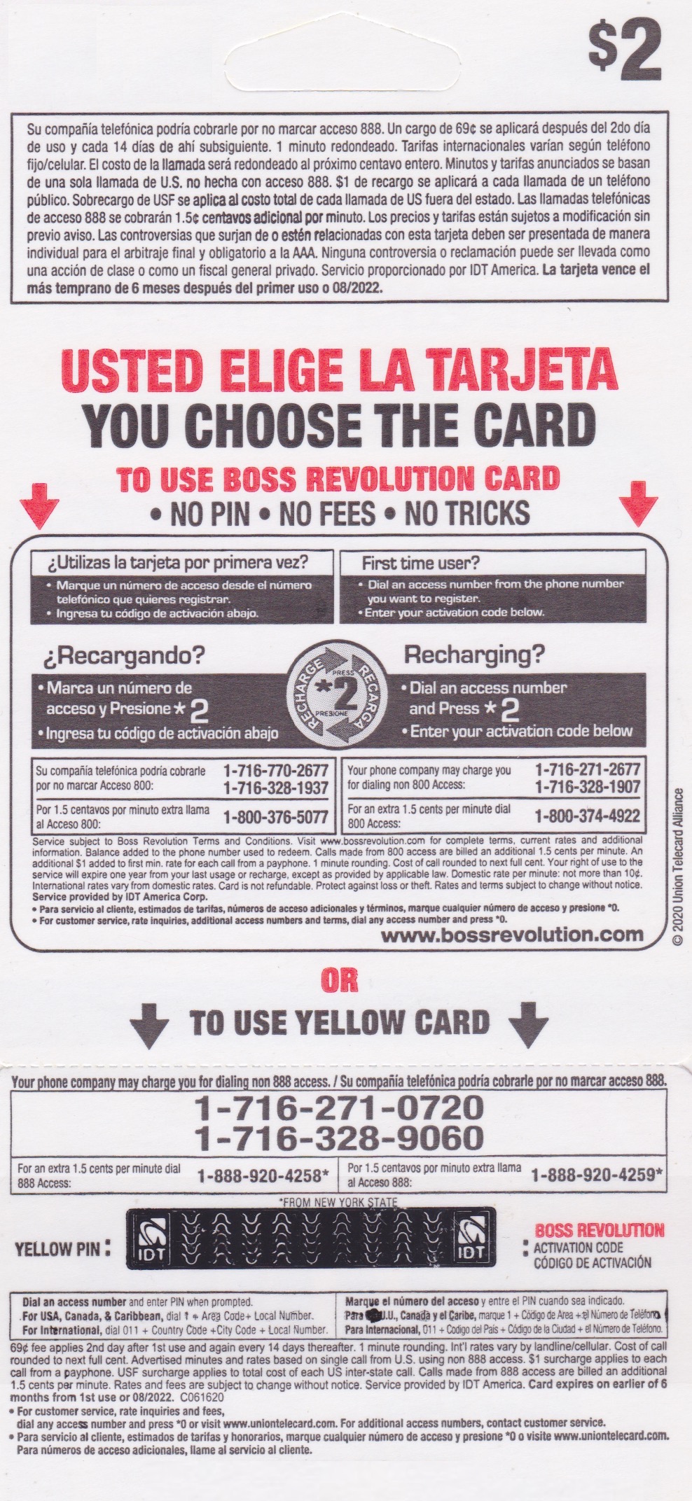 eBay- Yellow - Boss Revolution card - Phone card NY